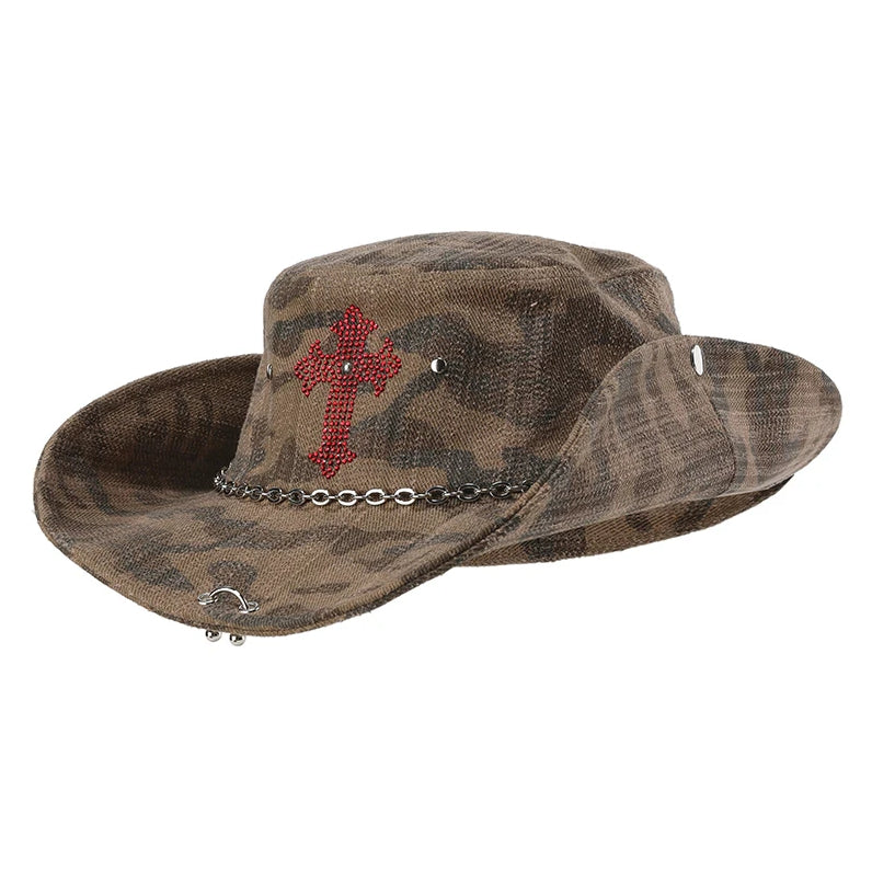 Camouflage rhinestone cross rivet fisherman's hat