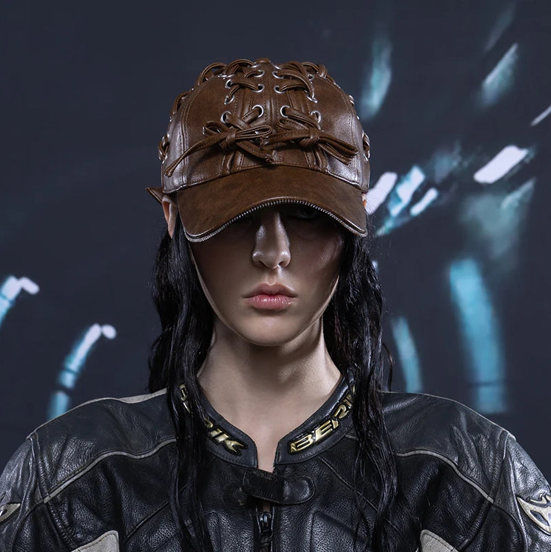 Leather zipper strap baseball cap